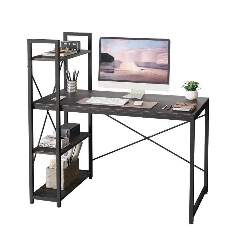 Modern laptop stand desk notebook computer holder wood desktop study table and chair with bookshelf shelves computer table