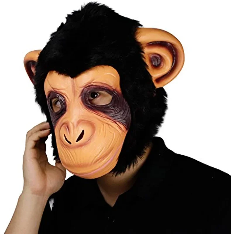 Monkey Mask Full Face Real Latex Mascara Animal Head Hood Halloween Carnival Cosplay Jolly Chimp Masquerade Costume for Adult