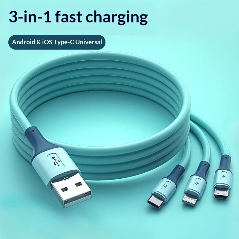 2026 جديد 3 في 1 كابل USB من جل السيليكا شحن سريع سلك بيانات آيفون وسامسونج وهواوي وشاومي سلك شحن متعدد المنافذ #4