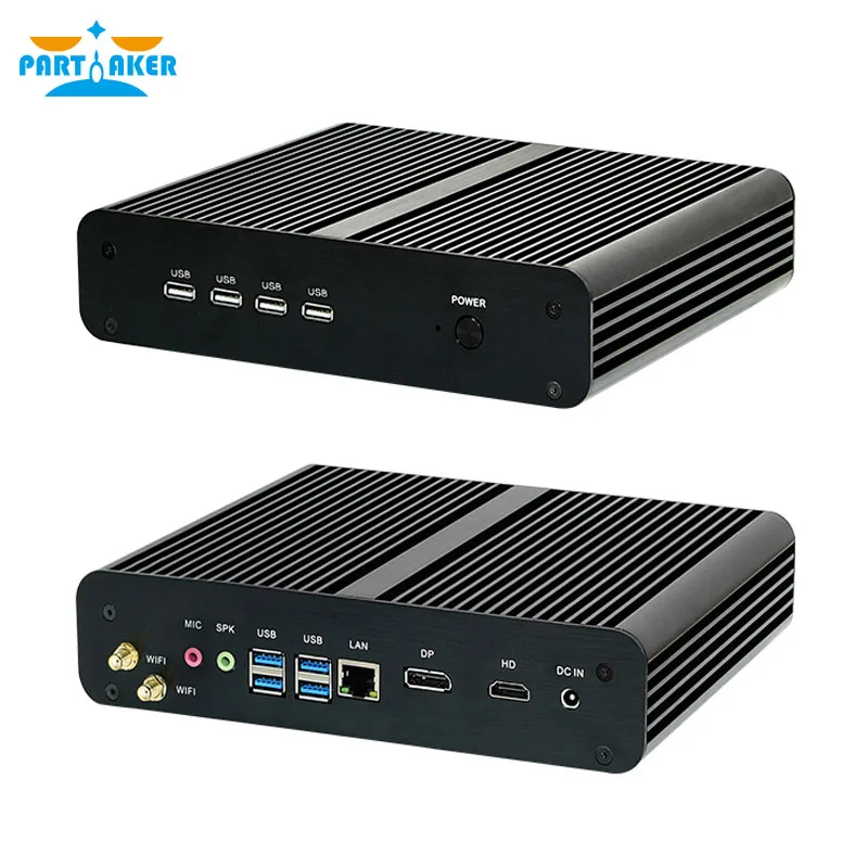 Partaker Fanless Mini PC Intel Core i7 10710U 1165G7 Desktop PC Windows 10 2*DDR4 M.2 NVMe+Msata+2.5''SATA HTPC Nettop HDMI DP