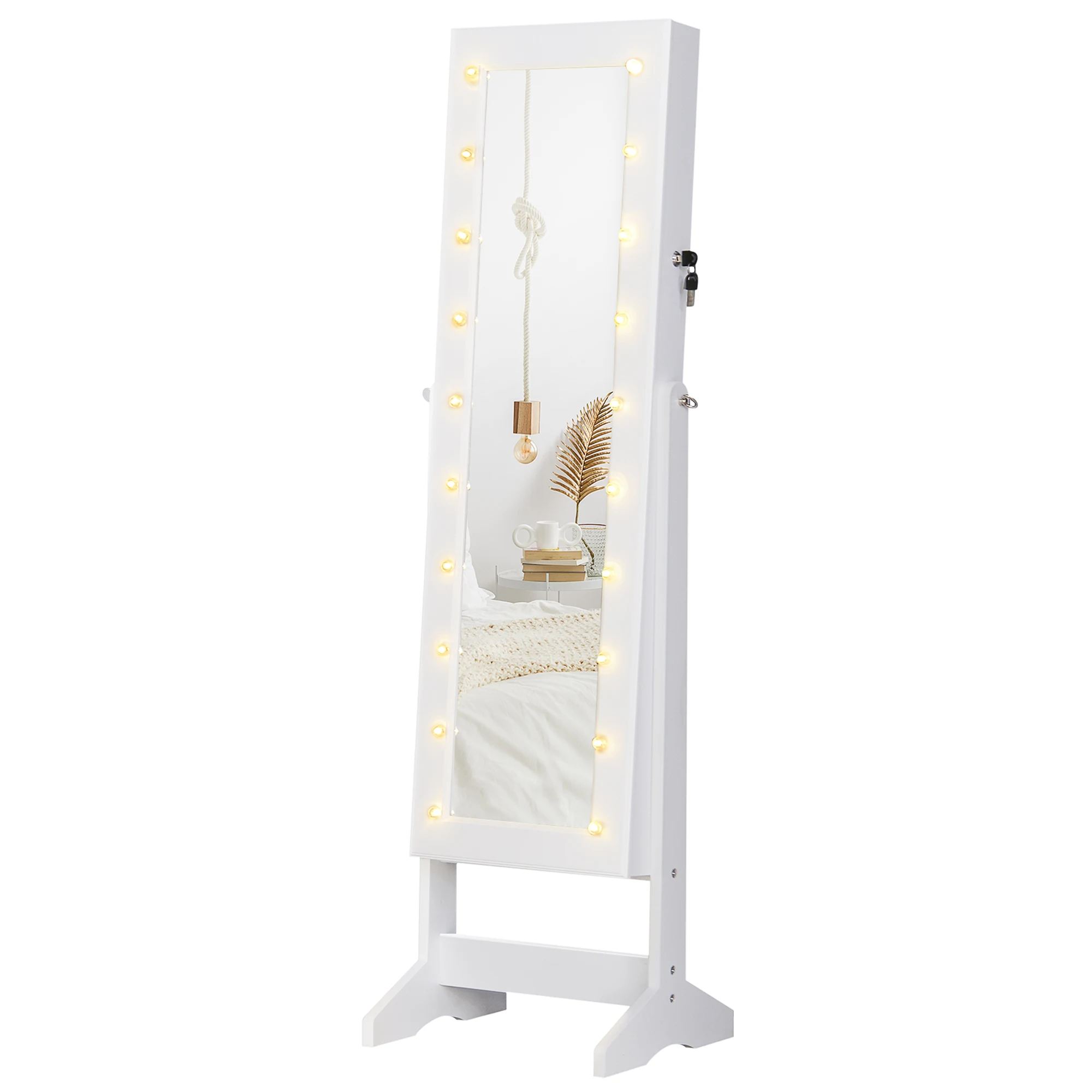 HOMCOM Joyero de Pie con Espejo Armario para Joyas 20 Luces LED Reclinable Guardajoyas Anillos Pendientes 40x37x146cm