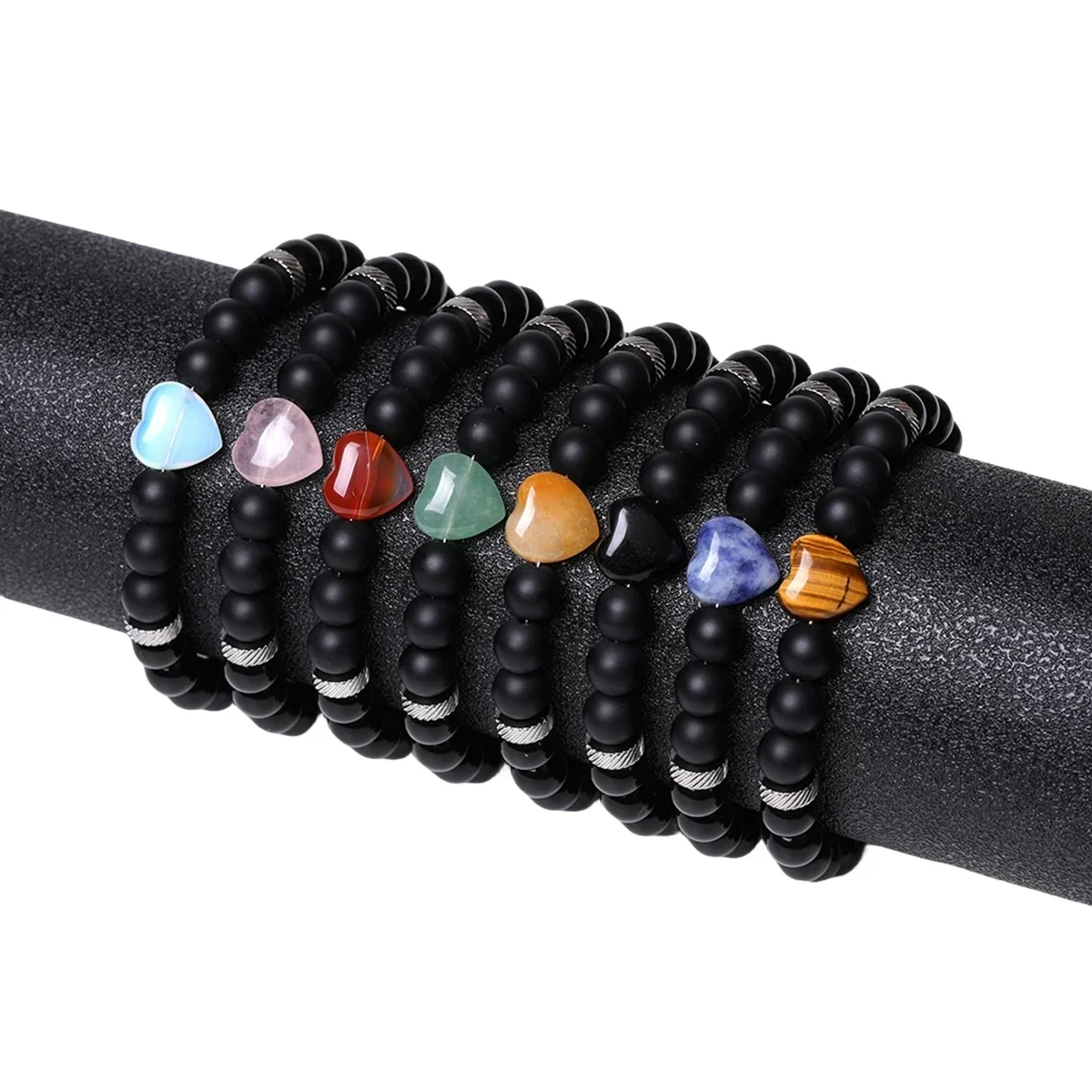 JOYA-Pulseiras De Coração De Cura De Pedras Preciosas Naturais para Mulheres e Homens, Proteção De Ônix Preto, Liberação De Ansiedade, Bring Lucky Love, 8mm