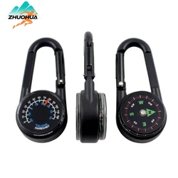 1 Pc bussola termometro moschettone 3 in 1 Mini bussola moschettone Clip escursionismo all'aperto sopravvivenza portachiavi doppio lato in metallo