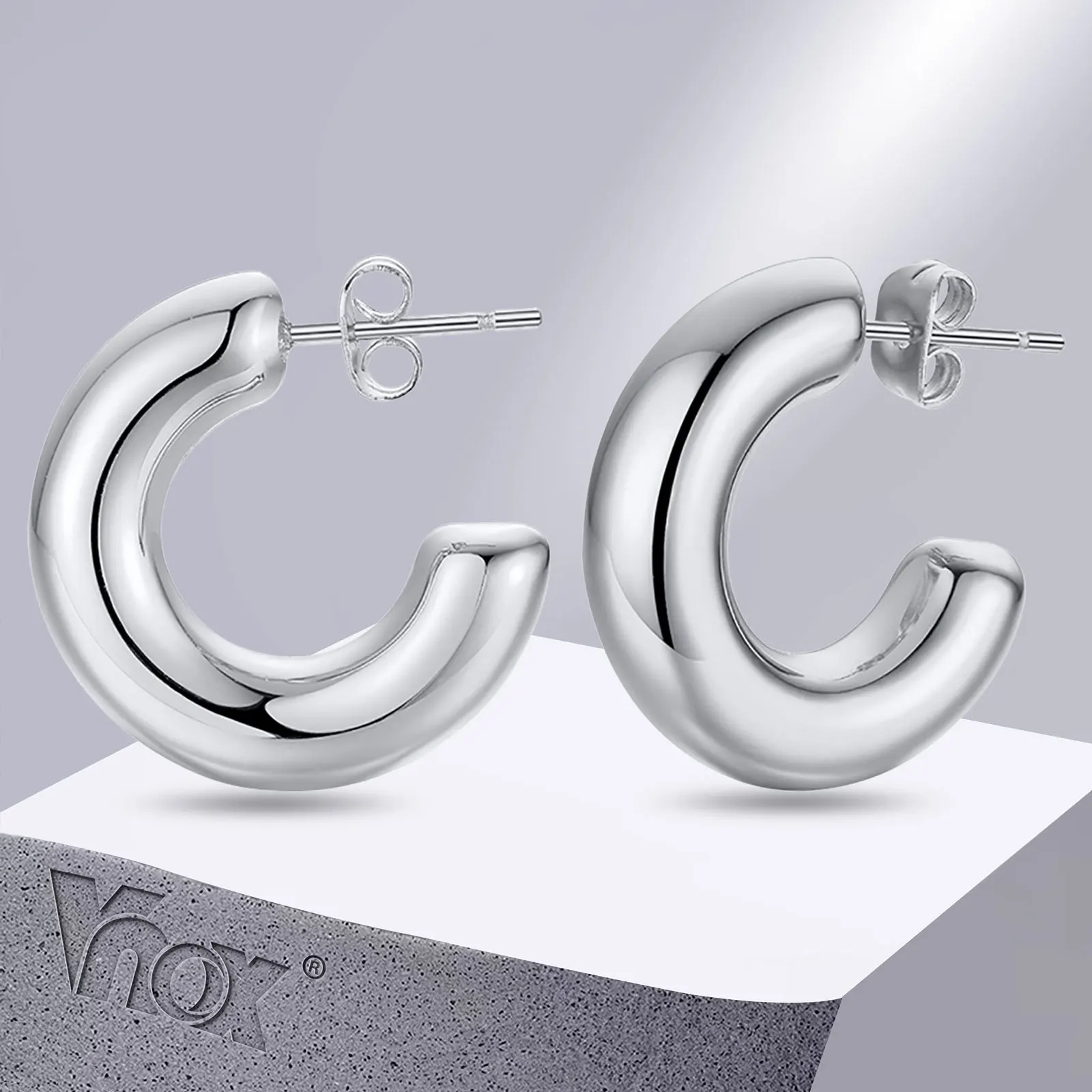 Vnox Classic Hoop Earrings for Women Jewelry, Anti Allergy Stainless Steel Half Circle Ear Clip Accessory,Gift to Her