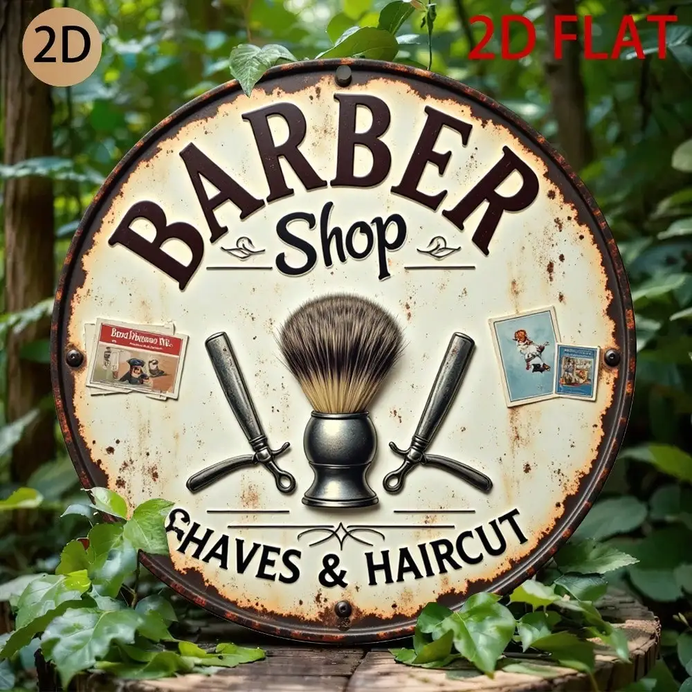 Vintage Barber Shop Sign Metal Wall Art 8x8 Rustic Tin Decor Retro Man Cave