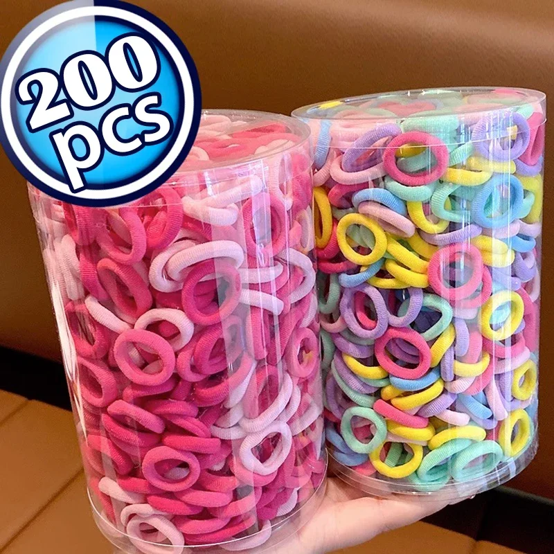 100/200 sztuk kobiety dziewczęta kolorowe nylonowe elastyczne gumki do włosów kucyk trzymaj małe gumki do włosów opaski gumowe Scrunchie akcesoria do włosów