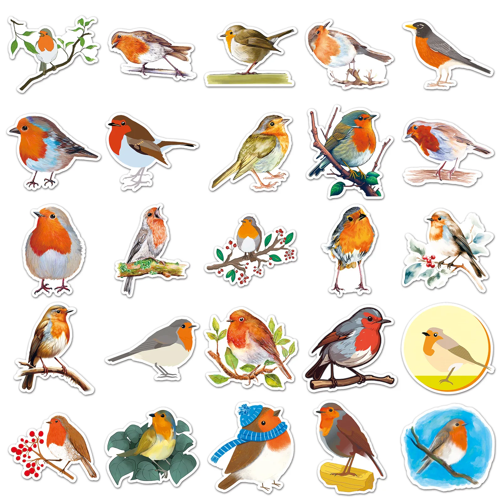 10/50PCS Cartoon Animal Robin Bird Sticker Cute Funny Doodle Decorative Water Cup Guitar Scrapbook Bike Decal Kids Toy Gift