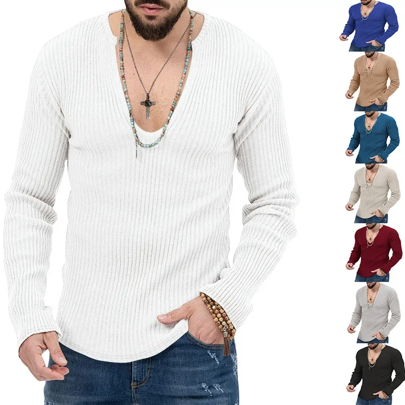 Autumn and Winter New Men's Sweater Europe and The United States Knitting Long-sleeved Solid Color Slim Tops Men Clothing