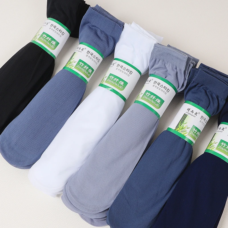 10Pairs Bamboo Men Ice Silk Socks Summer Spring Sports Socks Sweat Absorption Deodorant Thin Stripe Breathable Silk Long Sock