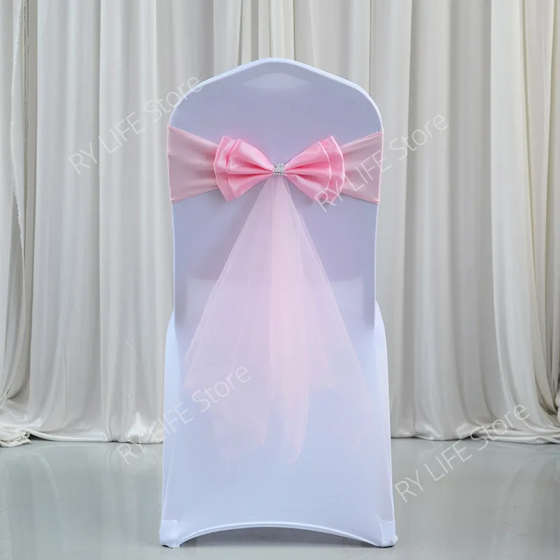 10Pcs/lot Party Banquet Bow Ties Chair Sashes Elastic Tie Free Flower Bow Band Decorative Chair Knot Cover Wedding Chair Sashes