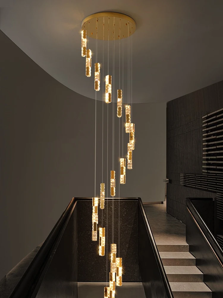 Modern Nordic Style Luxury Crystal Chandelier Villa Hanging Staircase pendant light Living room