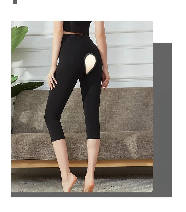 الدافئة مفتوحة المنشعب كابري السراويل النساء صوف مبطن الشتاء طماق 7 8 الحرارية التمهيد قطع الجوارب حجم كبير البقاء حتى الفخذ العليا الجوارب #5
