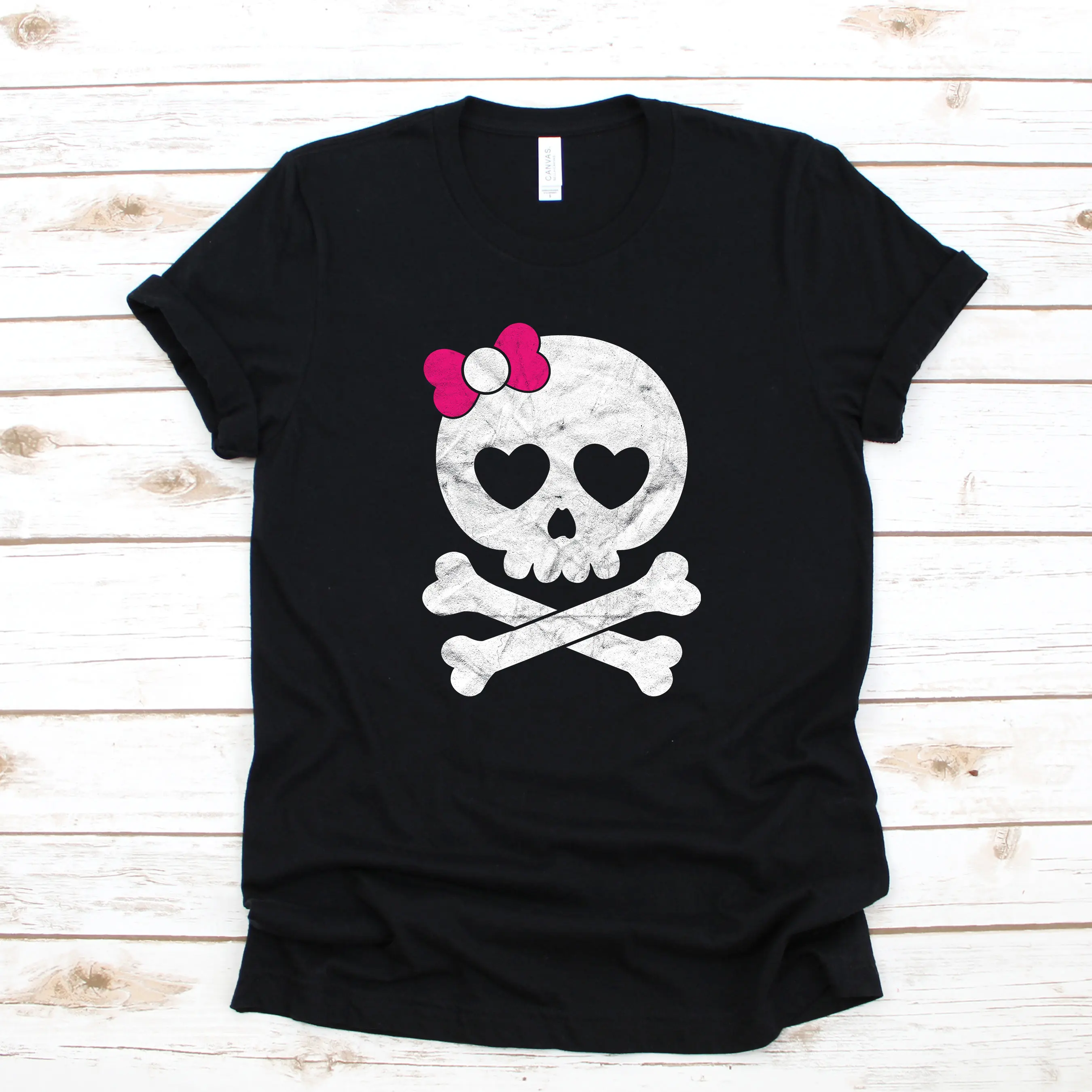 Skull Bow Tie T Shirt Cute Girl Pink Womens Long Sleeve Sweet Chic SweaT