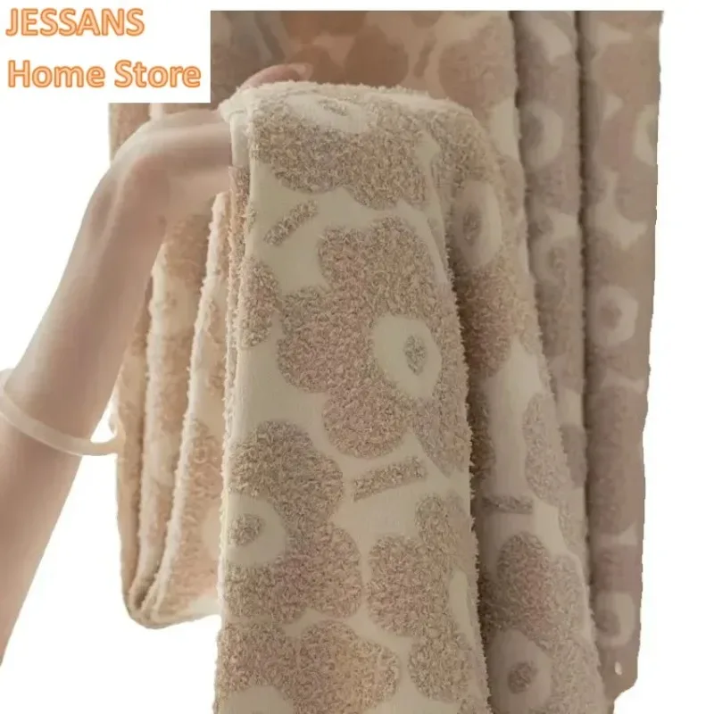 

Decor New Style Soft Pink Bionic Cashmere Curtains for Girl's Bedroom Room Blackout French Chenille Jacquard Finished Product