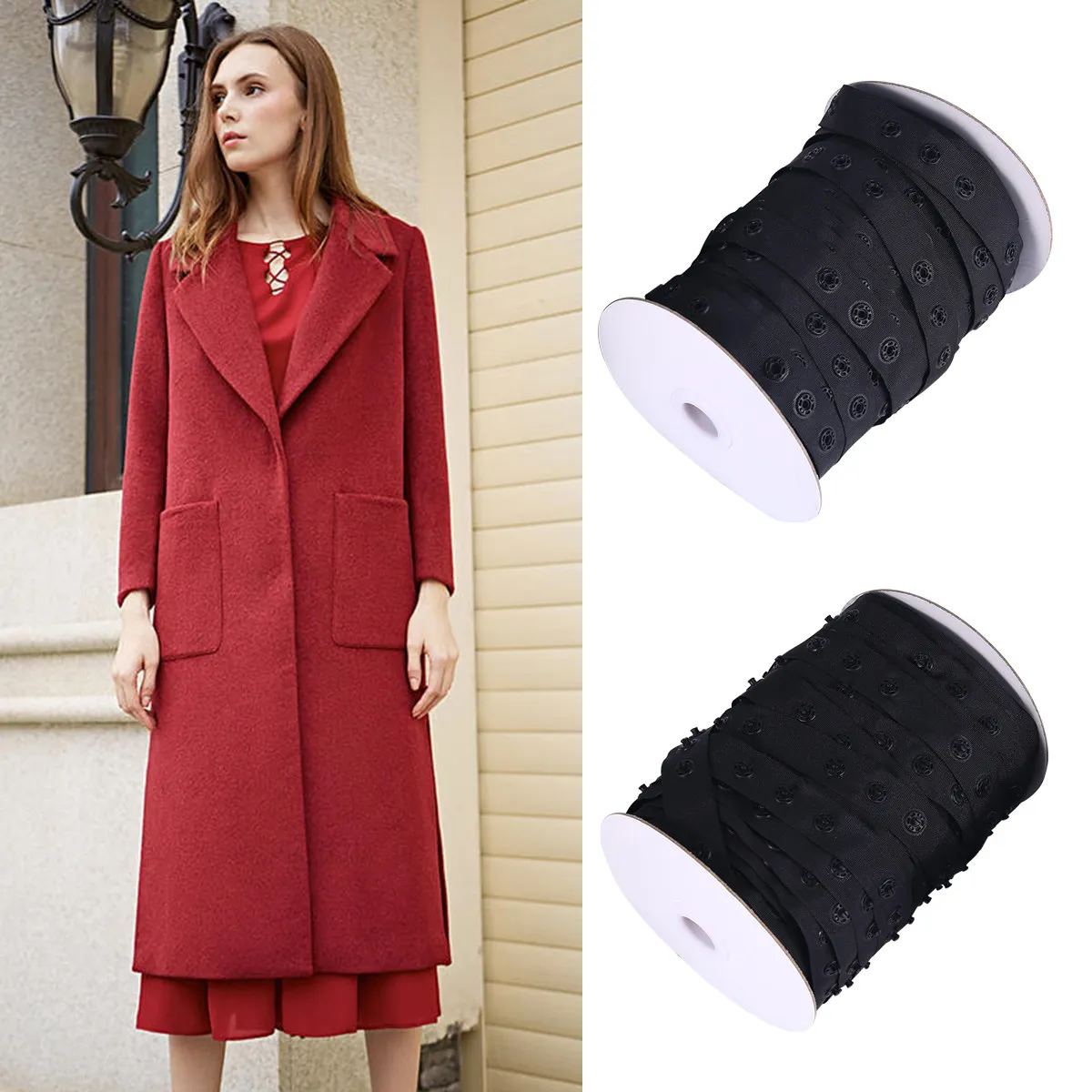 

2 Rolls 1.8cm Reliable Snap Fastener Belt for Quilt Cover Curtain Clothing DIY Repair Simple Classical Design Press Buckle Sub