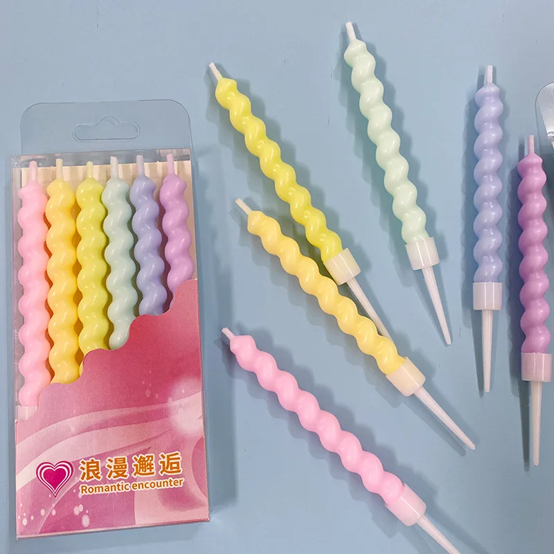 6pcs/set MacaronThread Color Birthday Candles Party Supplies Wedding Decoration Baby Children Party Cake Topper Kids