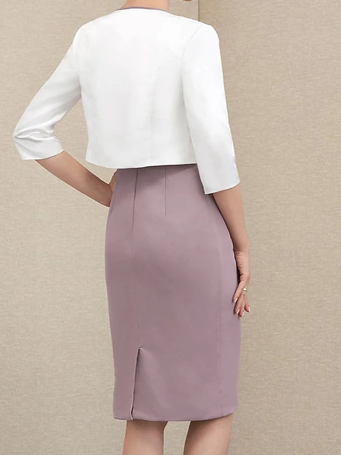 أنيقة قطعتين من الشيفون الساتان الرسمي جوهرة الرقبة طول الركبة 3/4 كم يزين فستان Quinceanera 2025 مخصص مجاني