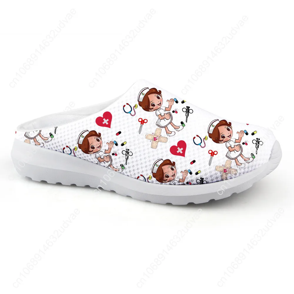 Nurse Medical Shoes Super Light Slippers Woman Shoes Cartoon Nursing Surgery Print Mesh Home Flats Sandals Mujer