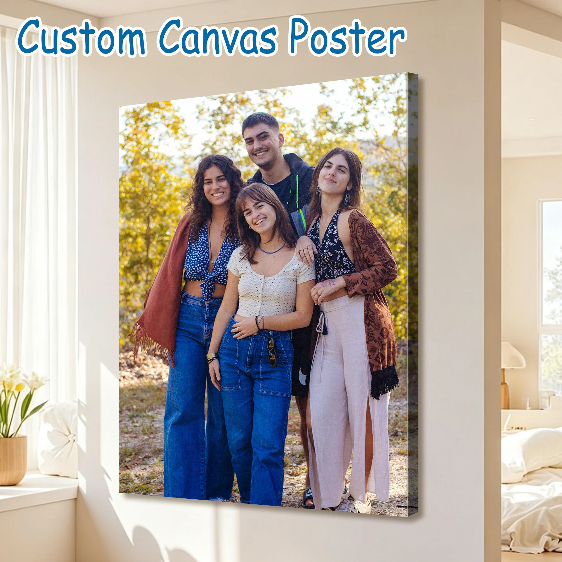 1 Pc Customized Photos on Canvas with DIY Wood Frame or Frameless Poster, Personalized Custom Photos for Your Lover, Custom Post