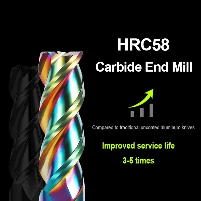 

HRC58 End Mill Aluminium 3F Milling Cutter 6 8 12 20 Acrylic Wood Copper Plastic Cutting CNC Metal Steel Machining Tools Endmils