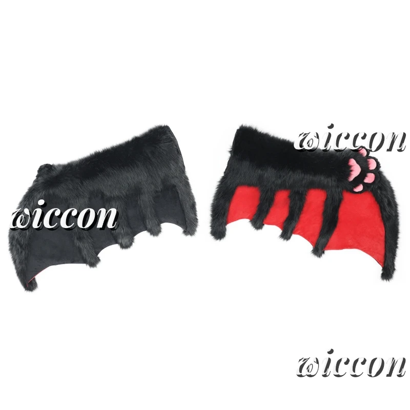 Большой пушистый Дьявол Крылья летучая мышь и коготь перчатки для Хэллоуина искусственные перчатки подарки косплей реквизит милый пушистый костюм лапы