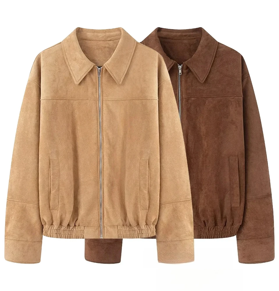 

KONDALA женская повседневная винтажная замшевая куртка с лацканами и карманами, свободная куртка на молнии, пальто, осень 2021, модные уличные куртки в стиле ретро