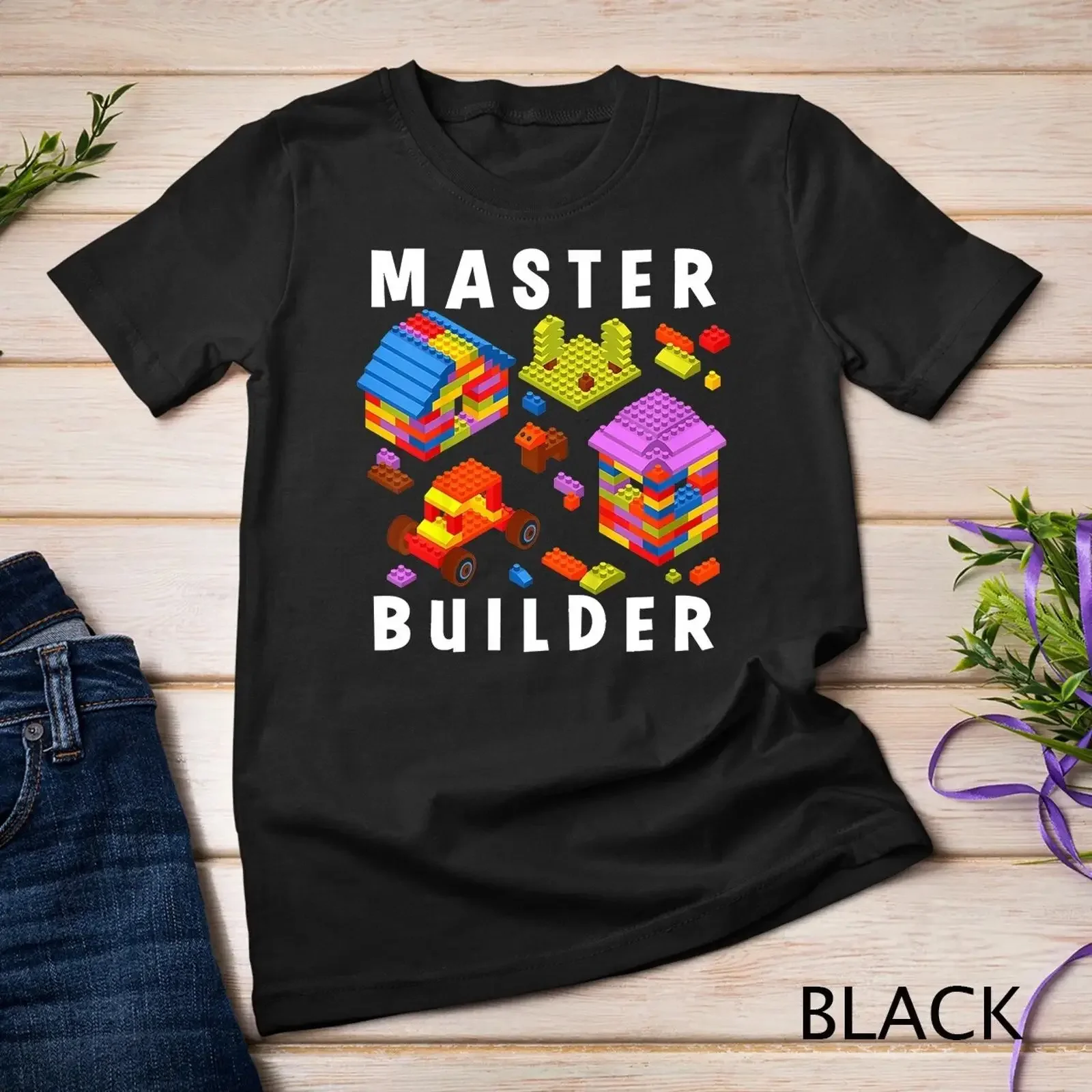 Kids Master Builder Building Blocks Brick Builders Toys Toddler T shirt vintage Washed graphic Stylish Soft homme fashion