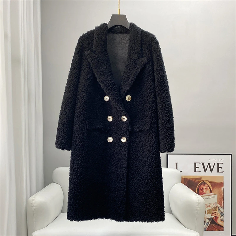 Aorice Women Real Wool Fur Long Coat Jacket Trench Winter Warm Female Sheep Shearing Over Size Parka CT2138