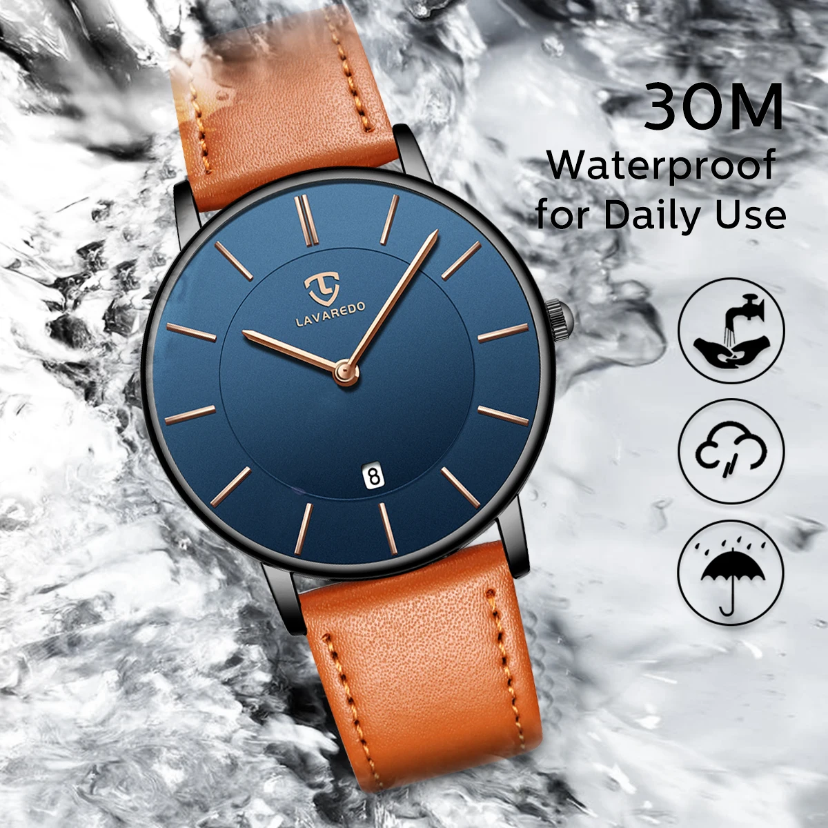 Montres pour hommes, montre-bracelet simple et minimaliste pour hommes, date analogique avec bracelet en cuir