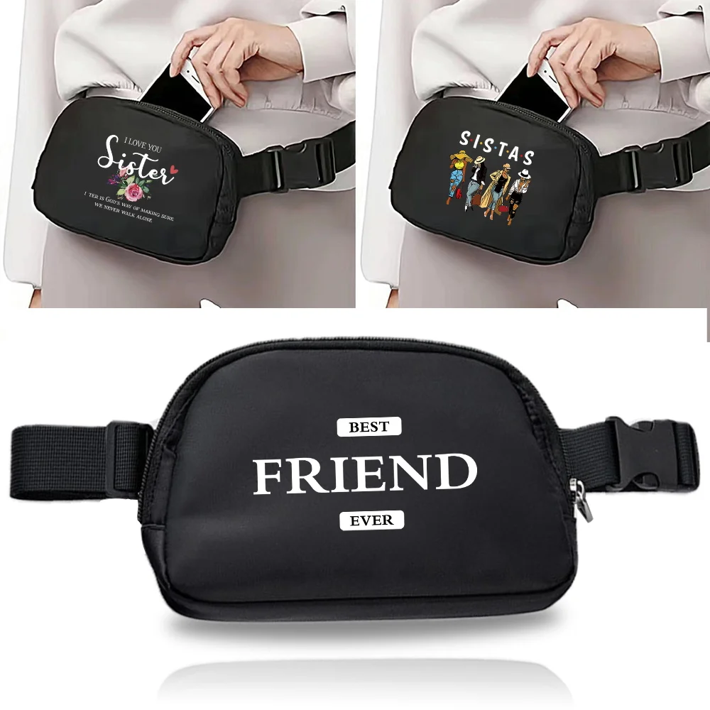 

Waist Bag Zipper Fanny Pack Chest Bag Outdoor Sports Waterproof Phone Organizer Printing Sister Series Women's Crossbody Bags