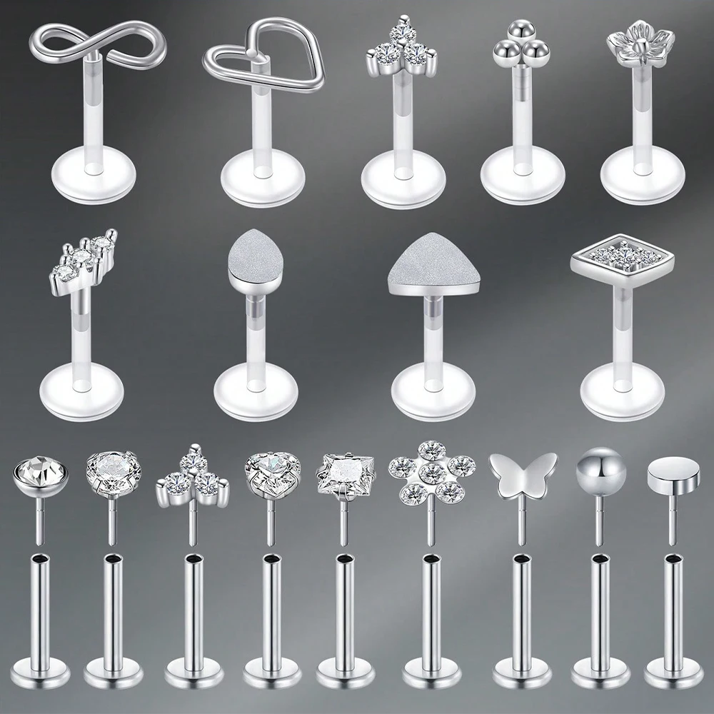 Anillos de labio de circonia cúbica con flor de mariposa UV, tachuelas de Labret, anillos de labio de Labret Monroe, pendientes de trago, joyería para Piercing de hélice
