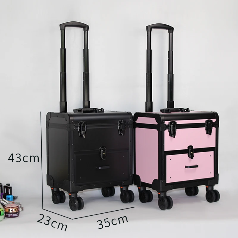 Caja de cosméticos de viaje profesional para mujer, bolsa de herramientas de almacenamiento con bordado de pestañas y uñas, Maleta de viaje ligera de lujo, equipaje rodante