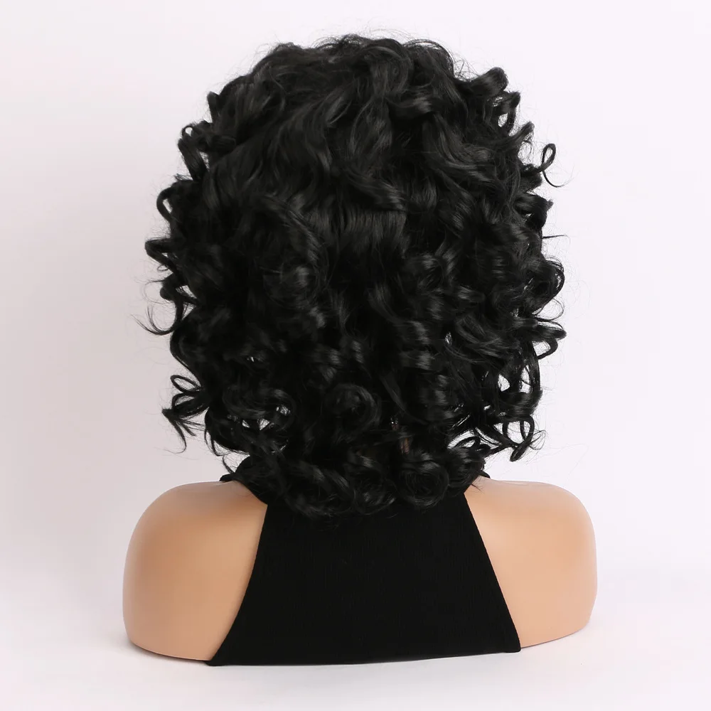 Perucas sintéticas encaracoladas pretas com Franja para mulheres, cabelo Afro Kinky, peruca cosplay sem cola, aparência natural, moda