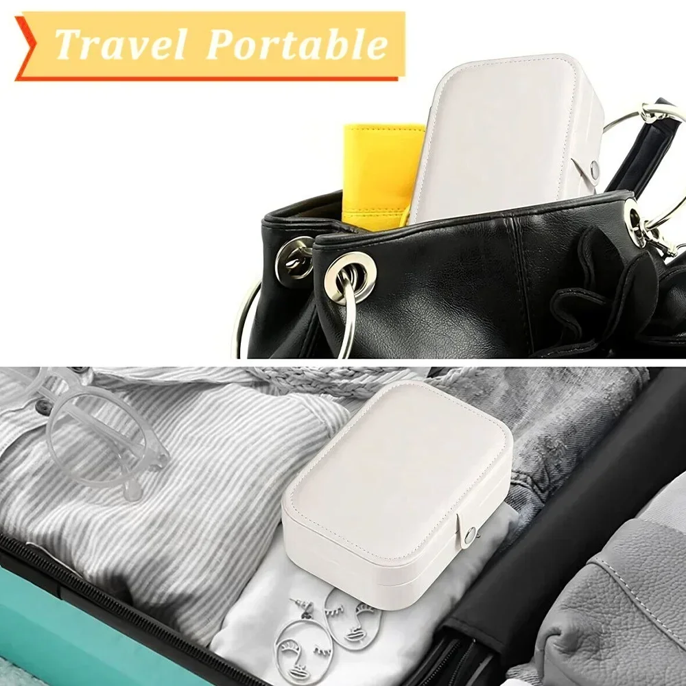 Earrings Storage Bag Jewelry Box Desktop Drawer Necklace Ring Holder PU Leather Organizer Display Golden Flowers and Letters2023