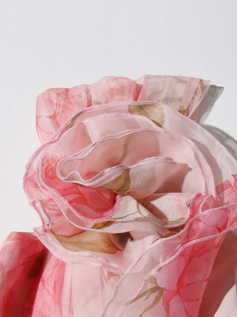 ROMISS Abiti da sera con stampa floreale dolce per donna Slash Neck Manica corta Vita alta Applicazioni impiombate Abito lungo Donna