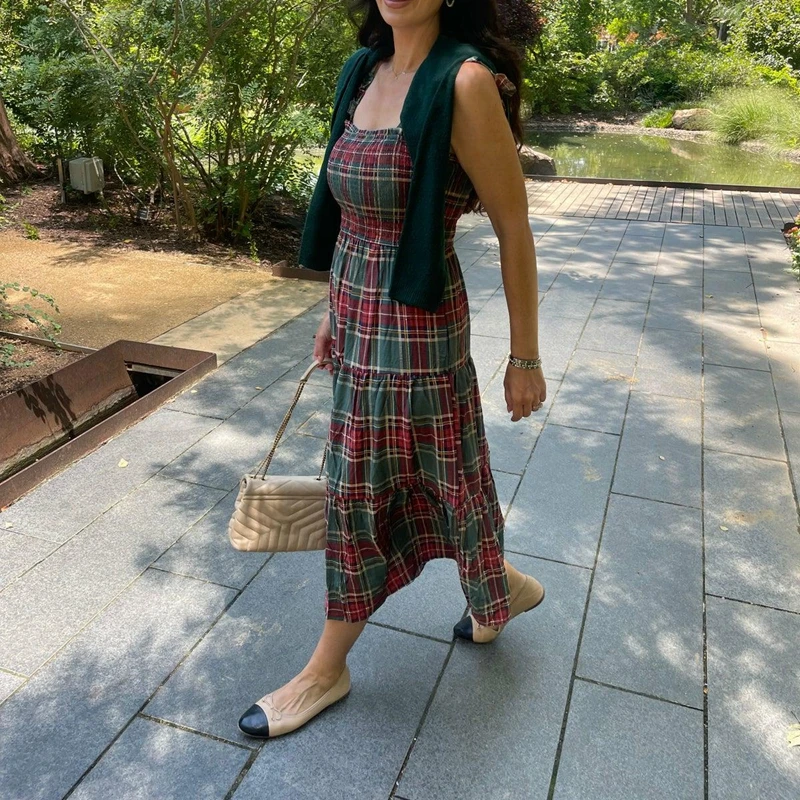 Combhasaki Donna Estate Senza Maniche Increspato Cinghie Larghe Smocked Collo Quadrato Backless A strati Flowy Swing Allentato A-line Abito Lungo