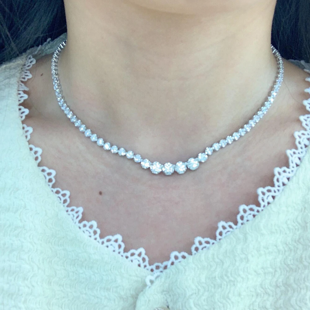 Moissanite Tennis Necklace for Women S925 Sterling Silver Plated Gold 1.2 Carat Diamond Chain Necklaces Wedding Party Jewelry