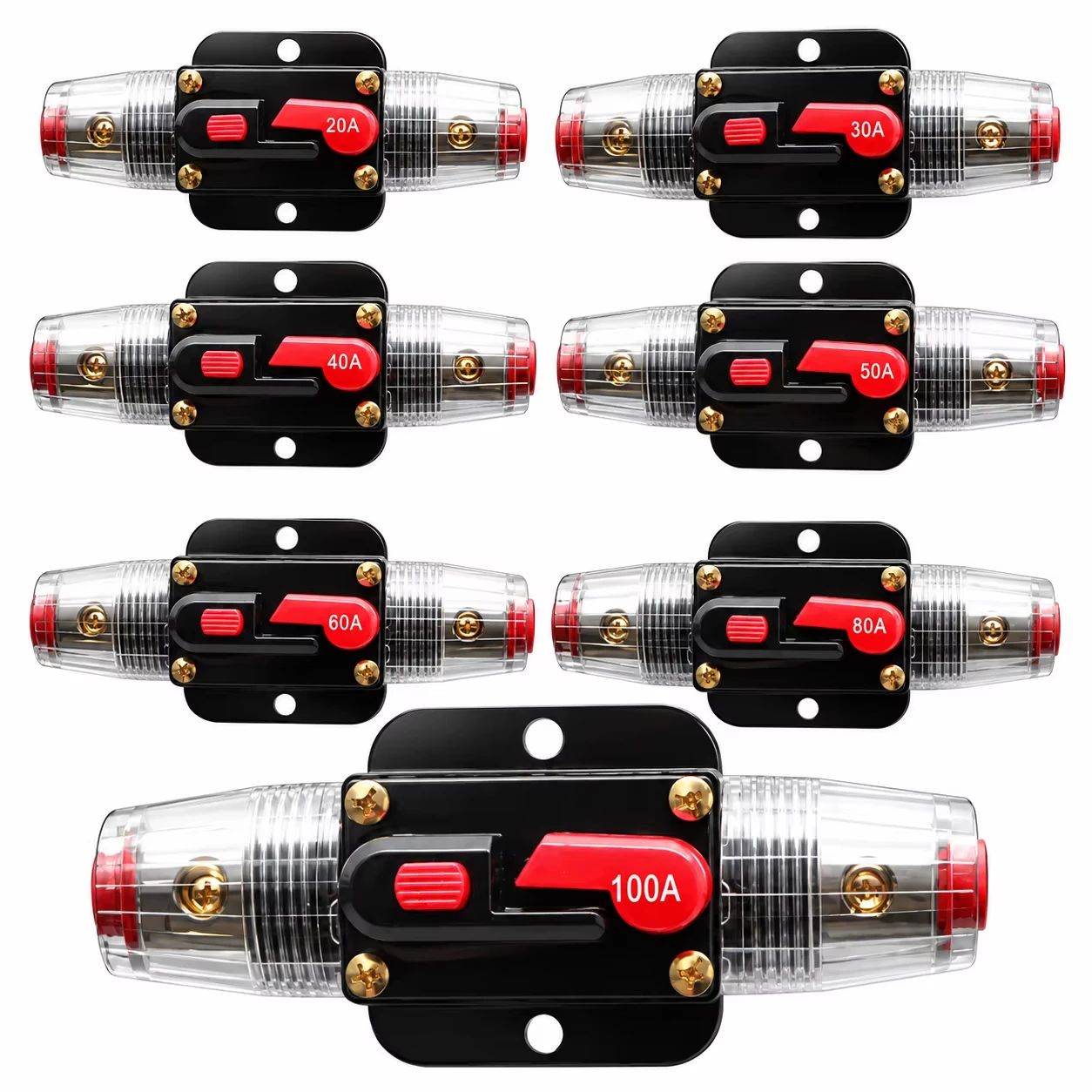 Automatischer Sicherungsautomat 12V 24V 20A 30A 40A 50A 60A 80A 100A für Auto, Motorrad, Stereoanlage, Solarenergie, mit Rücksetzfunktion und Inverter – Detail 1