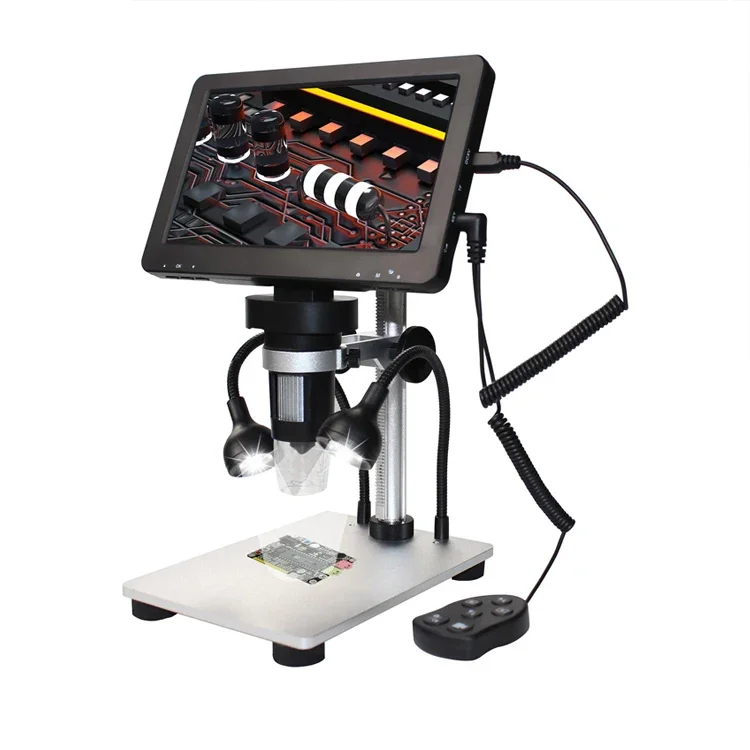 7 inch big screen 8 led lights and external lamp portable 12MP  HD digital LCD microscope with remote control