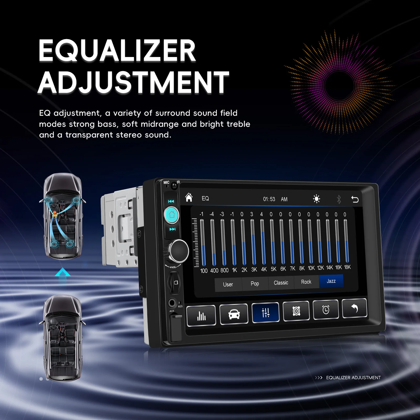 Hikity 1 Din CarPlay صوت السيارة أندرويد السيارات اللاسلكية مرآة ربط العالمي سيارة MP5 مشغل وسائط متعددة USB بلوتوث راديو FM EQ #6