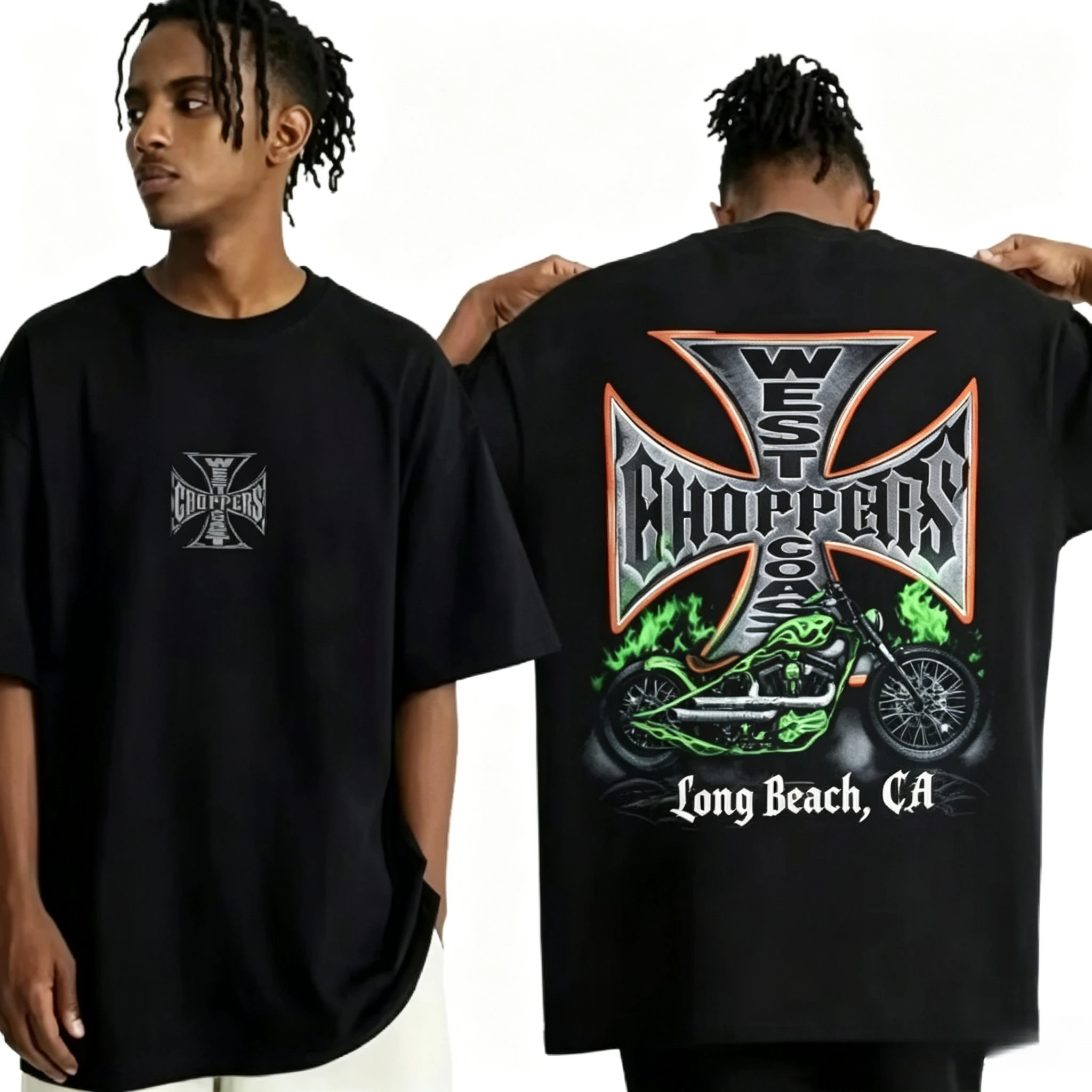 Summer Cotton Streetwear West Coast Choppers Tide Brand Print Short Sleeve Tshirt Retro HighStreet Clothing Casaul Loose Top Tee