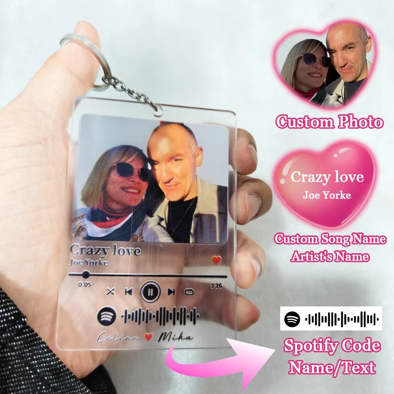 

Personalized Custom Photo Spotify Code Name Chain Pendant Keychain Customized Acrylic Music Song Plaque Key Ring Gifts For Lover