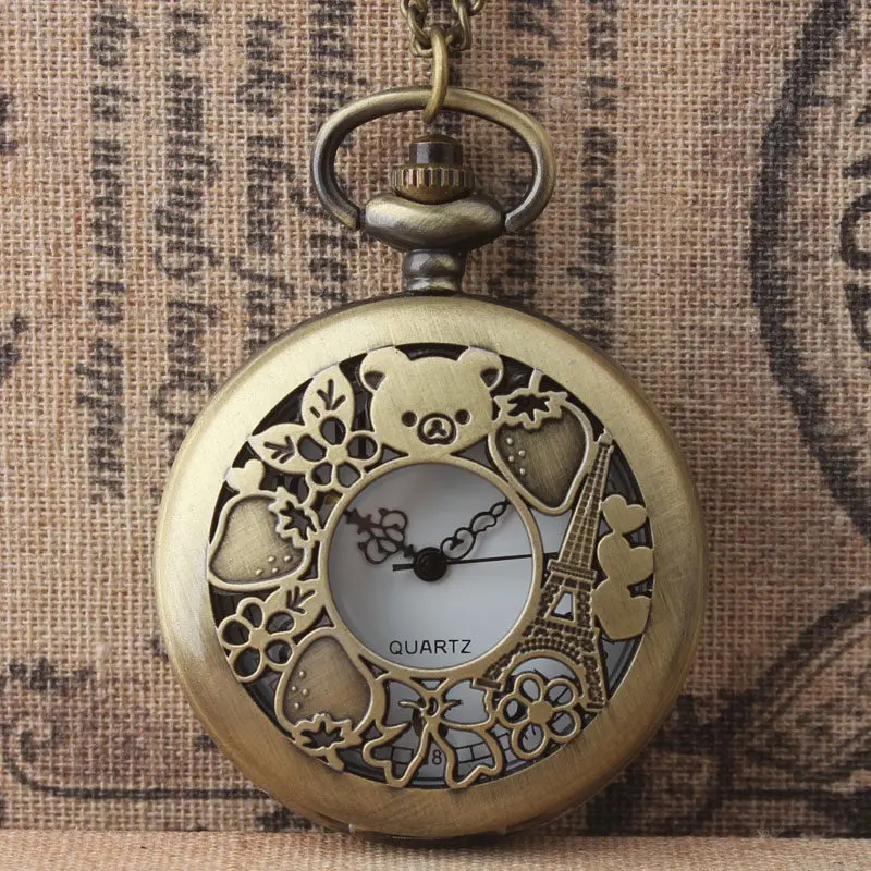 

Винтажные бронзовые карманные часы Rilakkuma с откидной крышкой и цепочкой, кварцевые, подарок на день рождения для мальчиков, девочек и студентов
