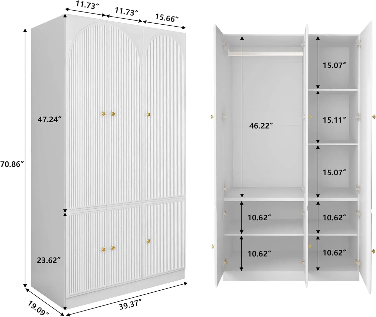 Armoire Wardrobe Closet with Doors for Hanging Clothes, White Wardrobe Closet Cabinet with Hanging Rod, Modern Large Tall Wardro