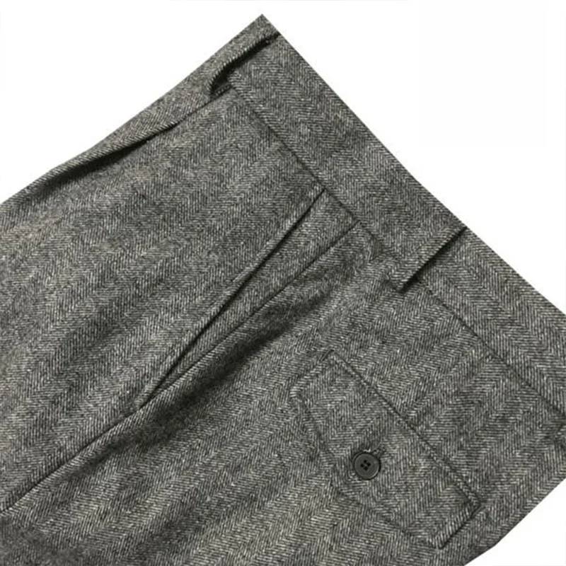 Large Size Men's Autumn Winter Woolen Tweed Commuter Business Casual Straight Leg Pants Fashionable Urban Style Online Exclusive