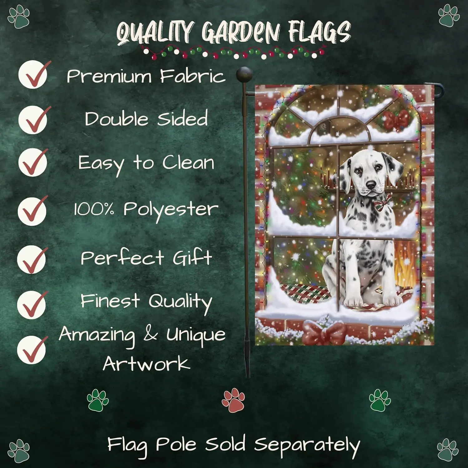 Doggie of the Day Dalmatian Dog Garden Flags -Please come Home for Christmas - Double Sided- Yard Lawn Spring Decorative Gift -