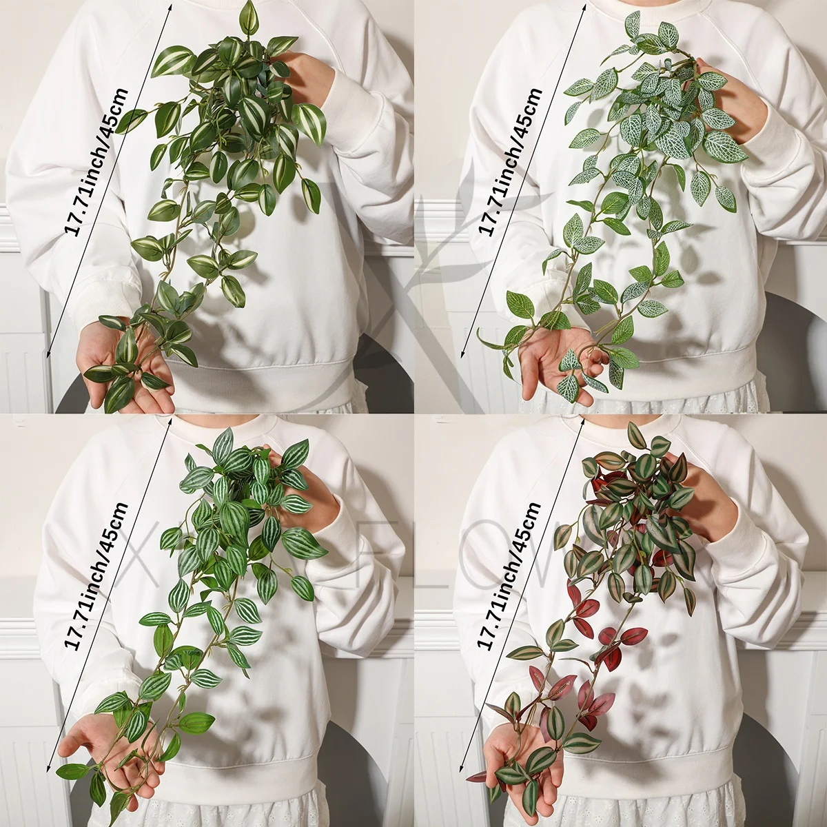 XIYA FLOWER Künstliche Hängende Graspflanze Zebrina Peperomia Fittonia Künstliche Pflanze aus PE-Material für Heim- und Gartendekoration – Detail 2