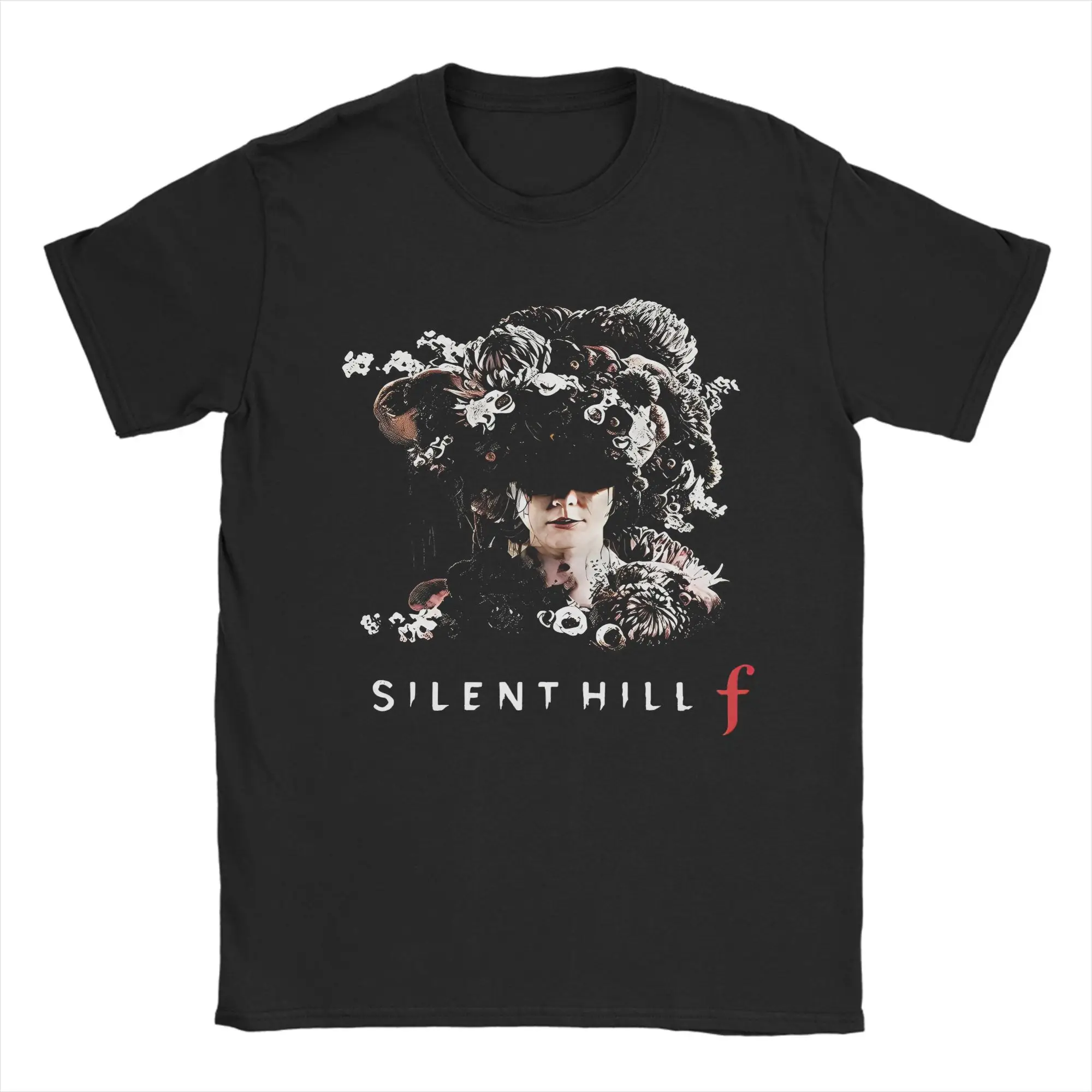 Novelty Silent Hill F Horror Game T-Shirt for Men Round Collar 100% Cotton T Shirts Short Sleeve Tee Shirt Unique Tops