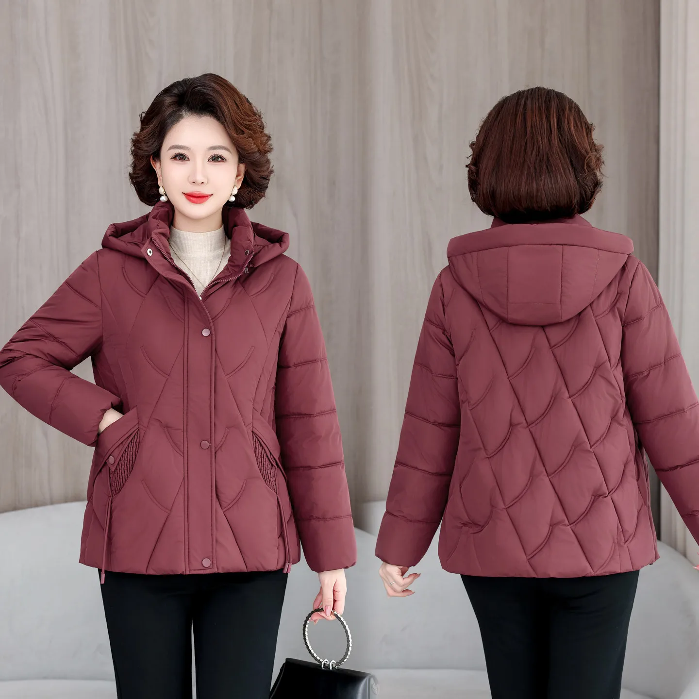 Short Parkas Coat Women Solid Jacket Detachable Hooded Zipper Pocket Long Sleeve Loose Fit Casual Office Lady 2025 Autumn Winter