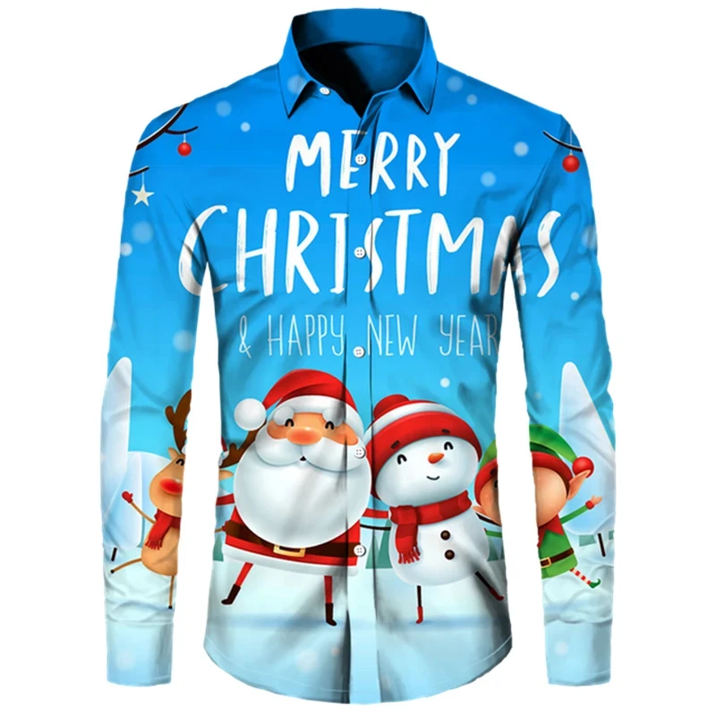 Christmas Long Sleeve Lapel Shirts Men Button Shirt 3D Printed Luxury Male Clothing Cool Casual Camisas Homme Pumpkin Tops